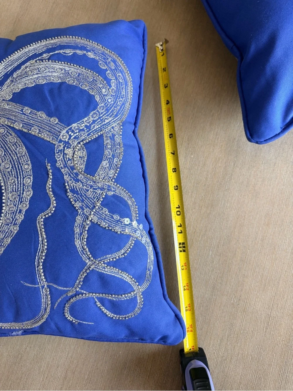 Blue Octopus Embroidered Throw Pillow Pair - Coastal Home Accent